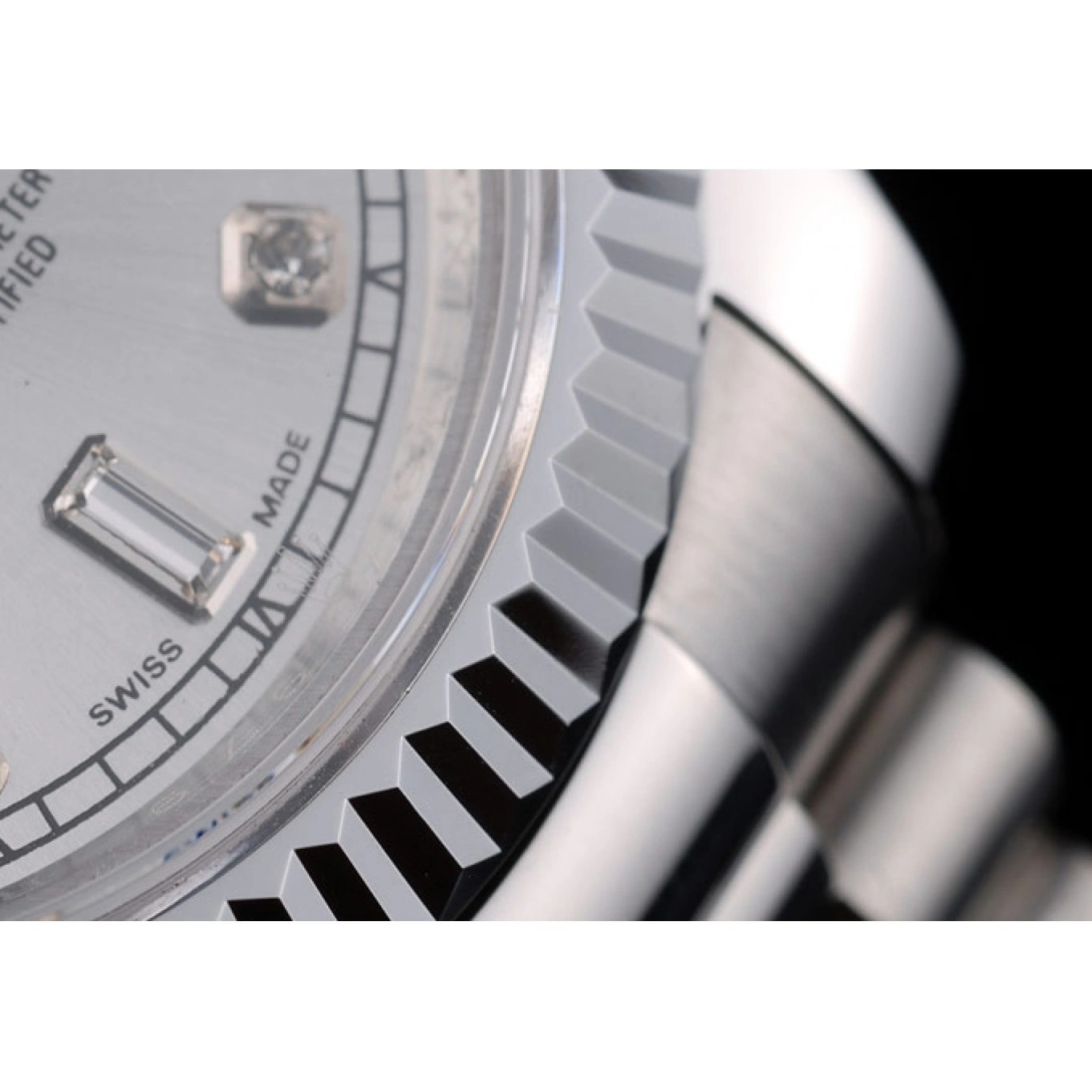 Best AAA Replica Sites Ribbed Rolex Silver DayDate Steel Dial Bezel 41976 Stainless 0706